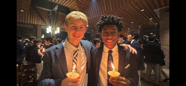 Briggs and a friend at the candlelight ceremony