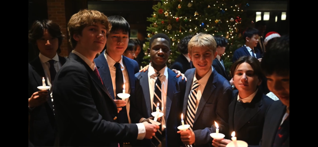 Briggs and classmates at a holiday candlelight ceremony