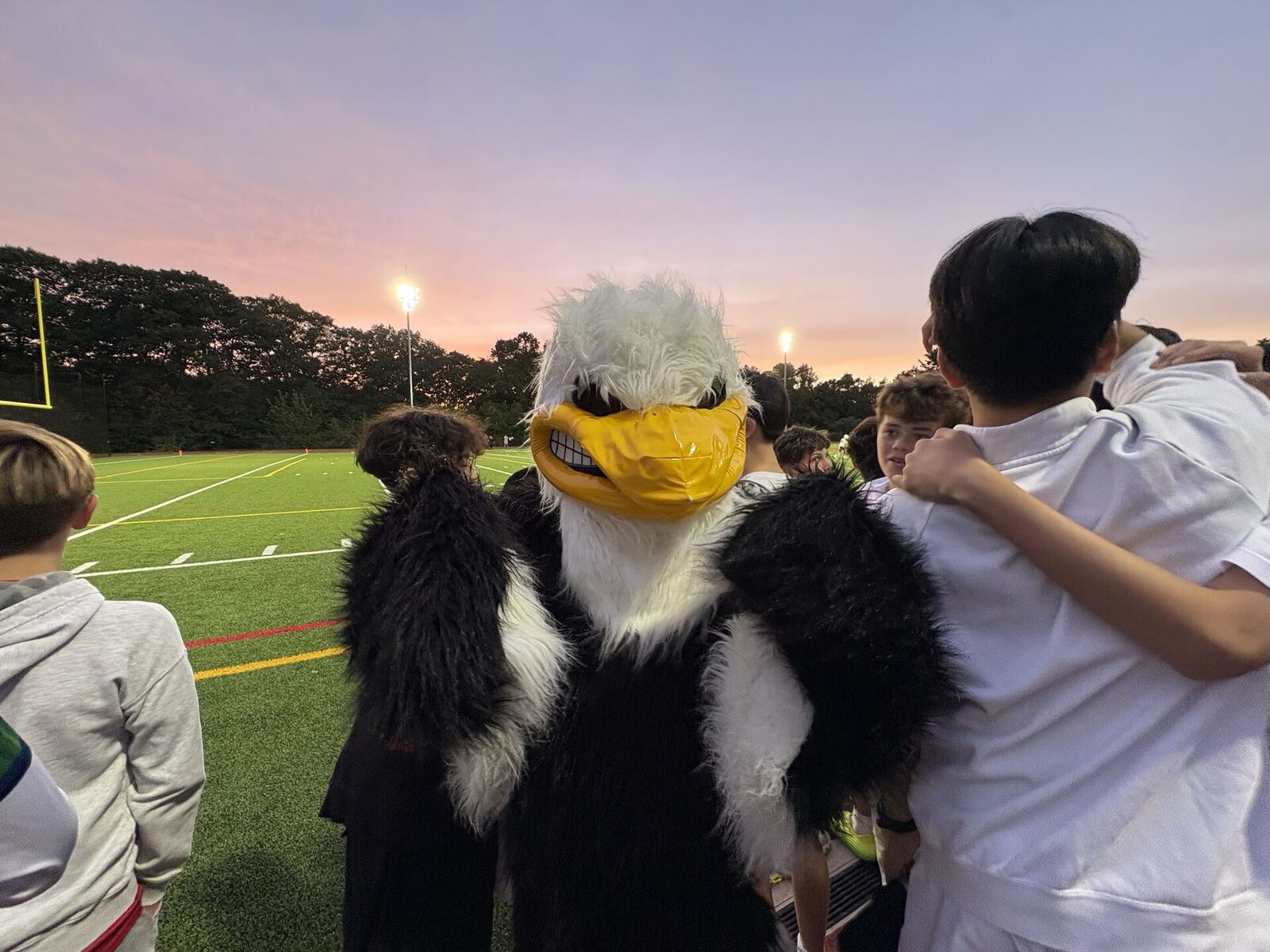 Briggs as Eddy the Eagle mascot at Eaglebrook
