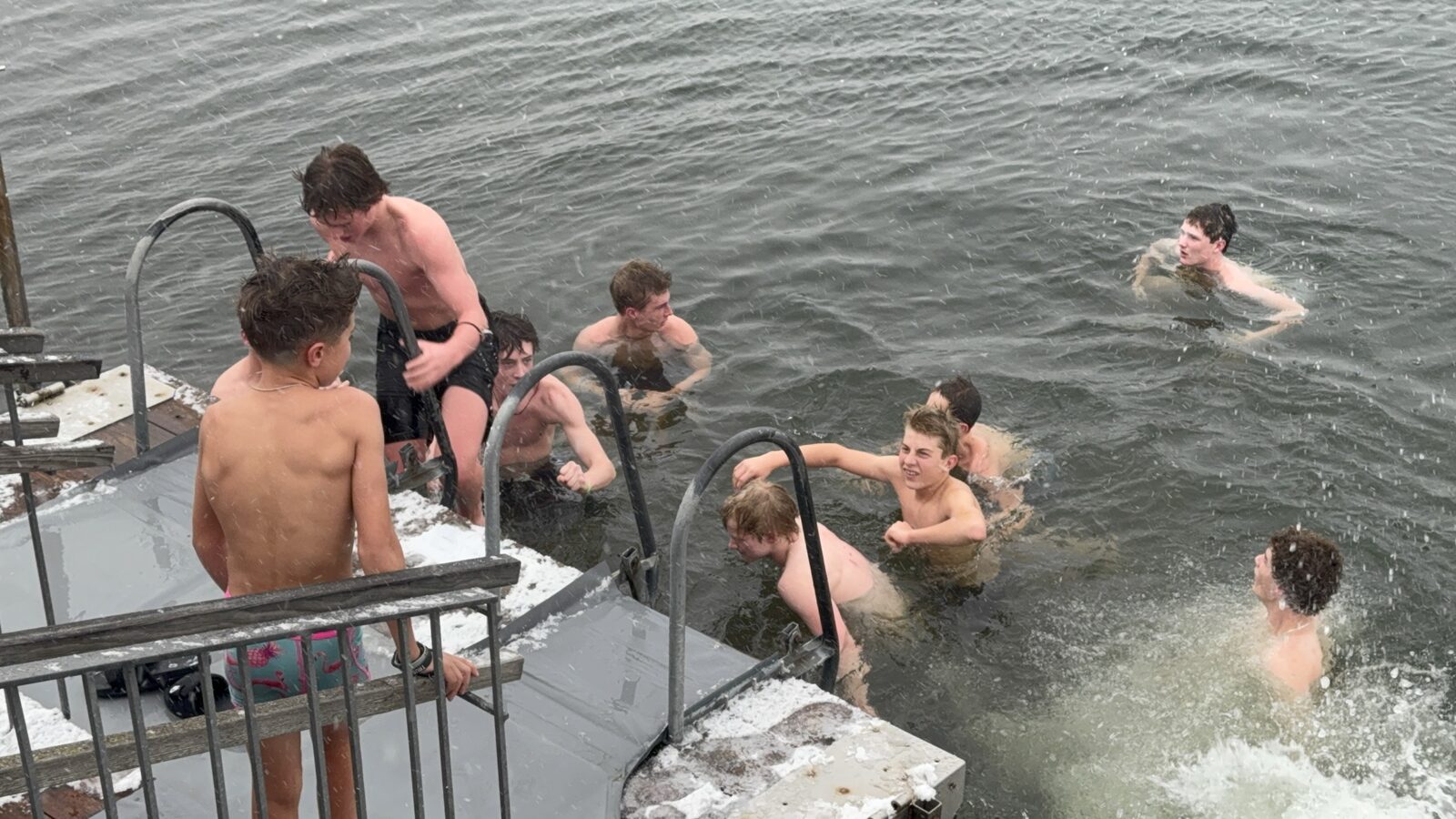 Briggs and his teammates taking a polar plunge in the Baltic